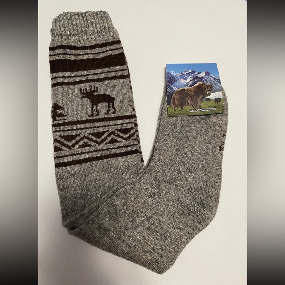 Knee high tall socks yak woolblend thermal grey L 39-40 Mongolia